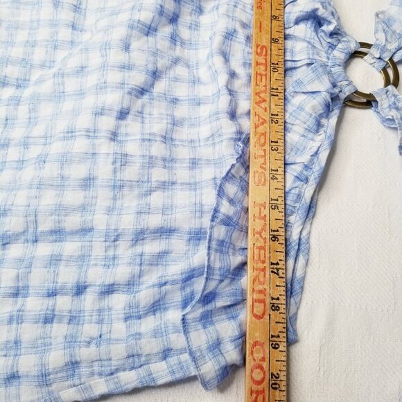 Entro Blue Gingham Plaid Sleeveless Ruffle Peplum Tank Top Medium Cottagecore - Picture 5 of 7